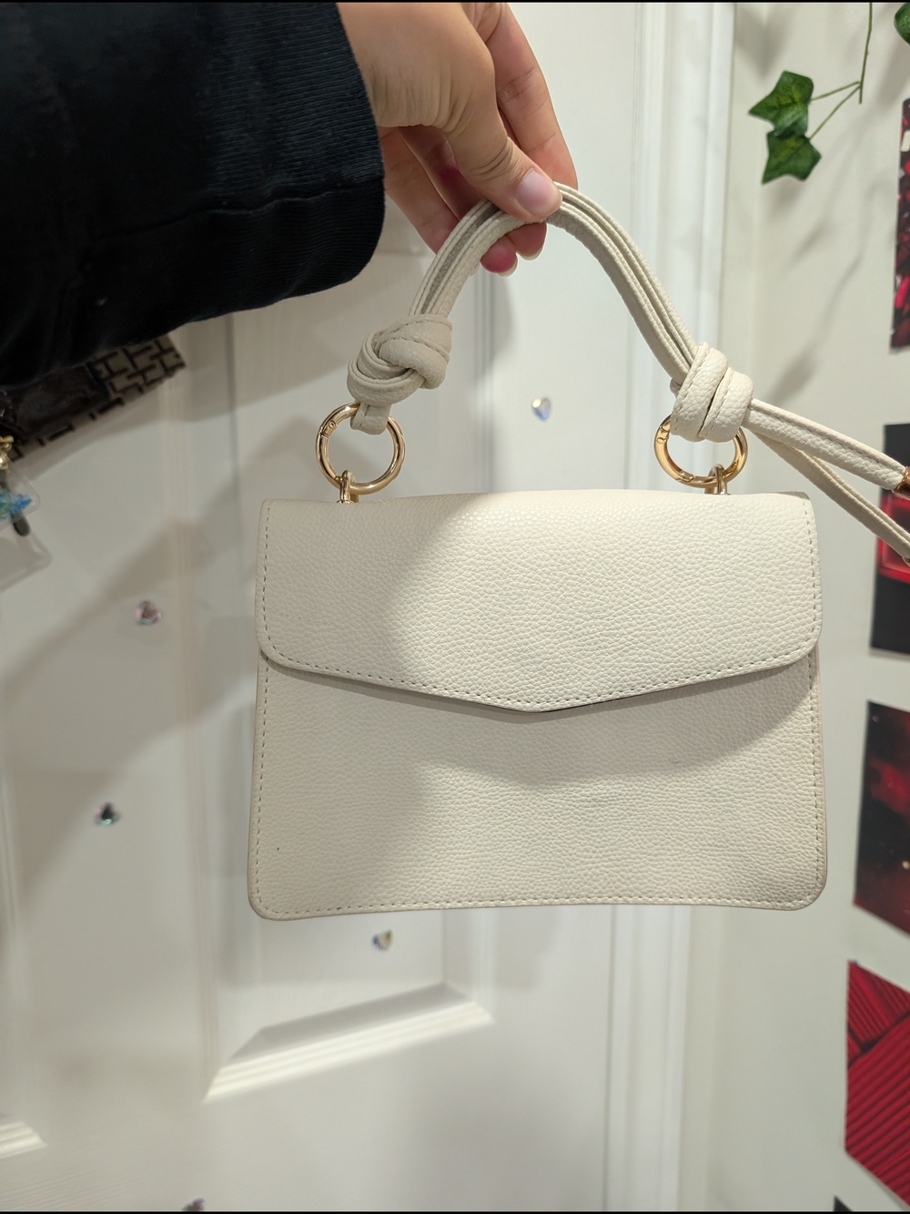 Minimal Cream Top-Handle Crossbody Bag by